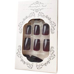 Deep Burgundy Gothic Autumn / Fall Winter Press-On Nails - Square Tip